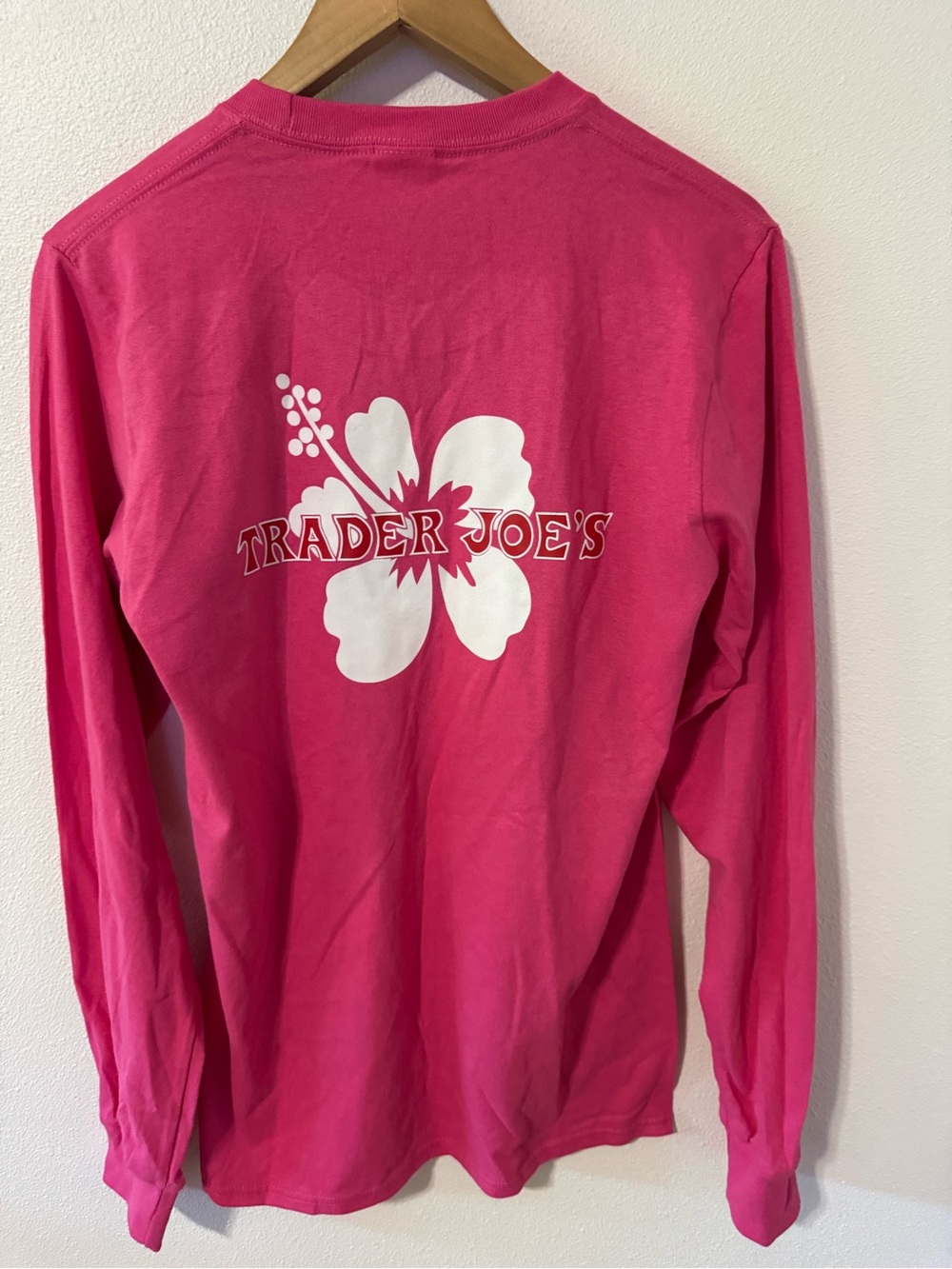 Trader Joe’s Hibiscus Logo Long Sleeve Tee Pink Cotton Port & Co-Small